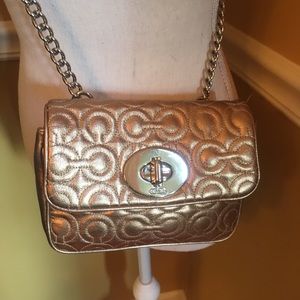 Coach embossed leather gold metallic chain bag